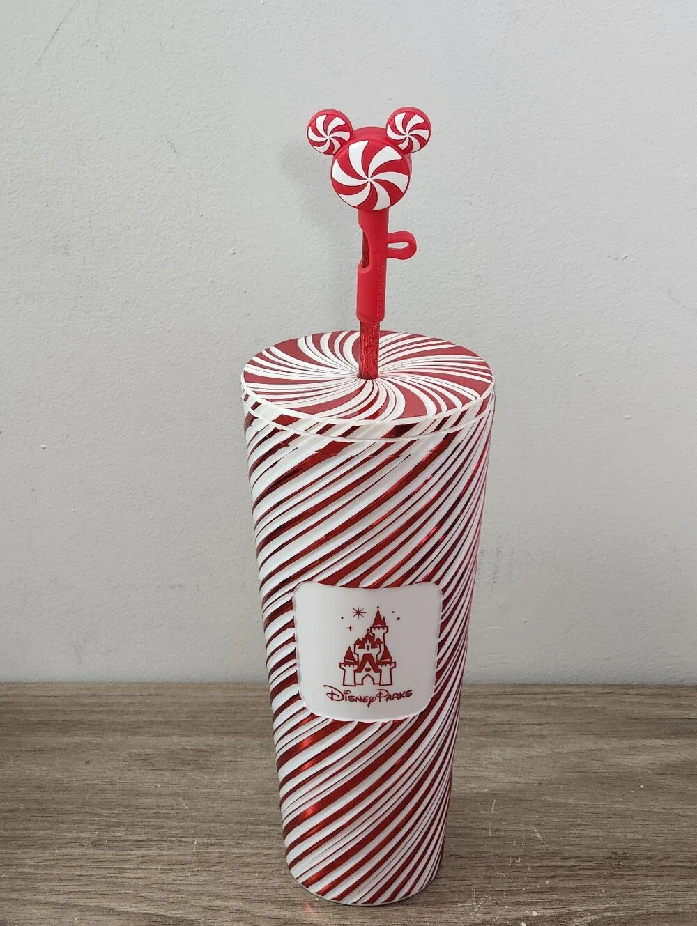 Disney Parks Peppermint Swirl 24 oz. Starbucks Travel Tumbler with Straw